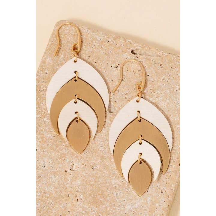 Anarchy Street - Wholesale Dangle Earrings - Wood And Metallic Leaf Dangle Hook Earrings