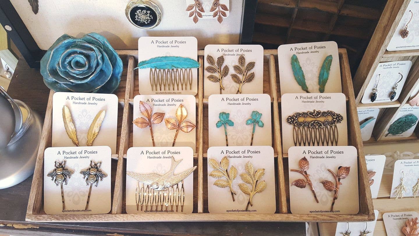 A Pocket of Posies - Wholesale Hair Pin - Big Feather Hair Comb - Verdigris Patina4