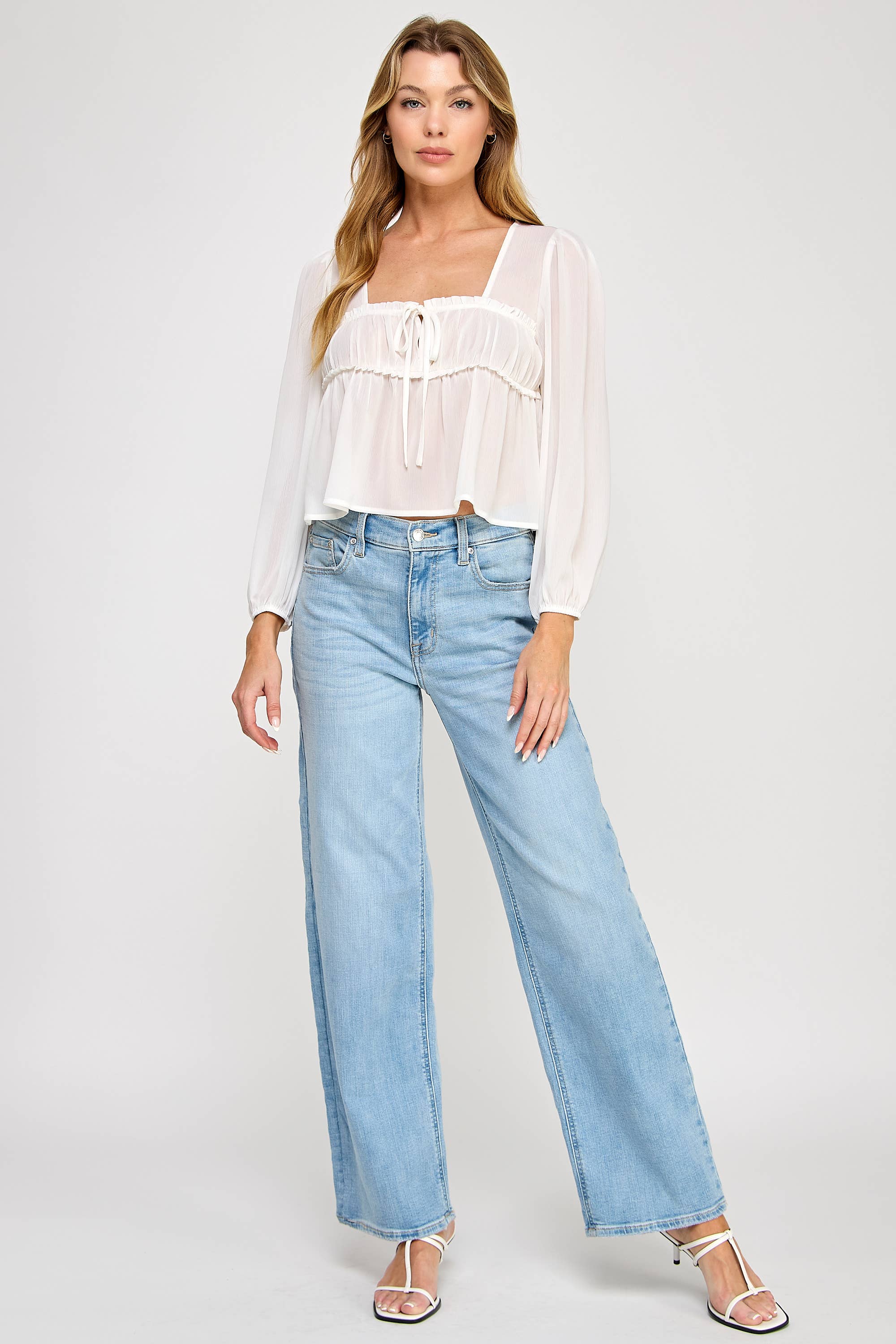 Vestis M - Vente Chemisier – femme - Haut à manches bouffantes transparentes en chiffon à encolure carrée - Noir15