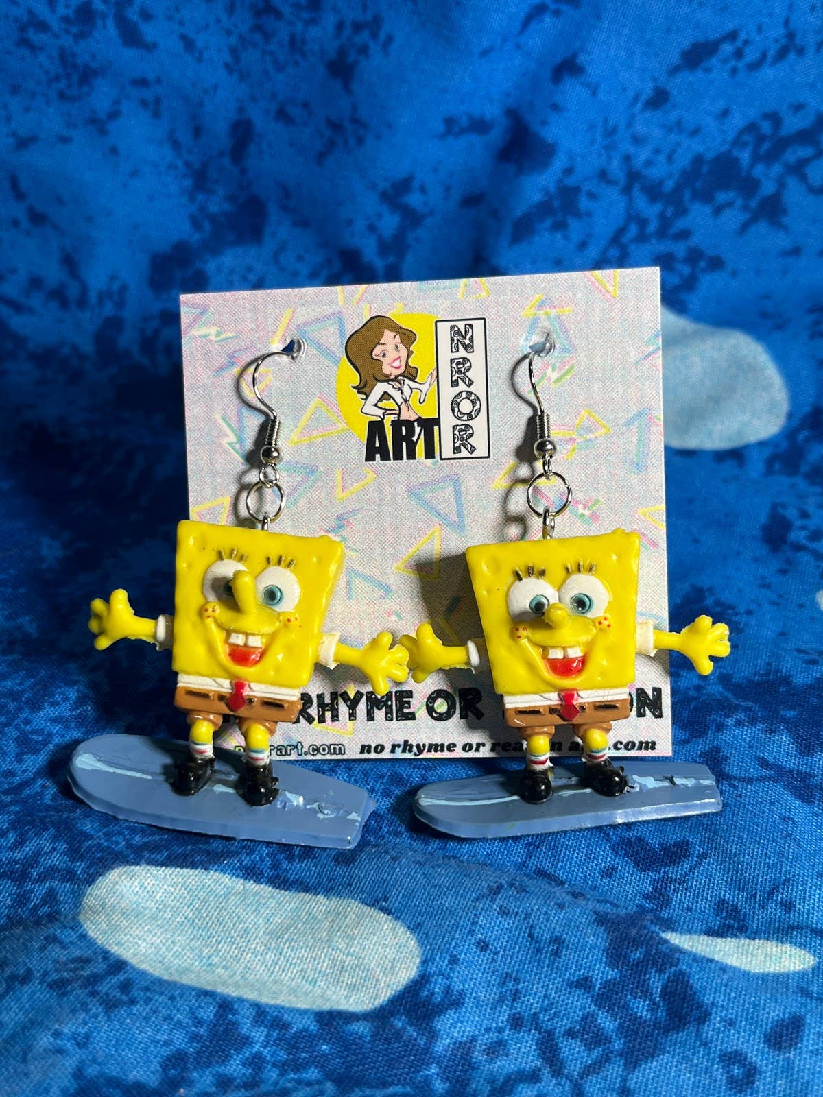 NO RHYME OR REASON ART - Wholesale Dangle Earrings - Spongebob: Surfboarding Earrings - 2005 - Vintage, Upcycled4
