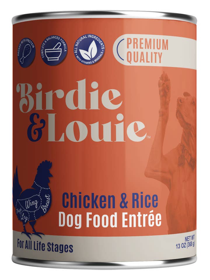 Birdie & Louie kylling og ris vådfoder til hunde, kasse med 12 dåser for engroshandel hos Worthy