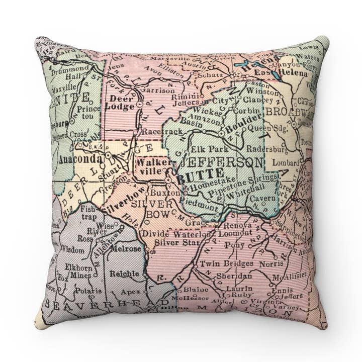 Butte Montana Map Decorative Pillow Throw Pillow for wholesale by Daisy Mae Designs