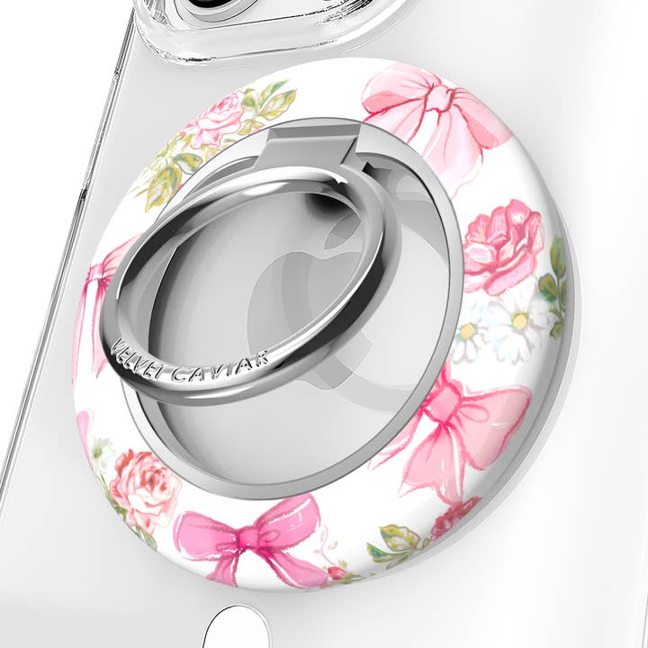 Magnetic Phone Ring & Stand - Posie Pink Bow for wholesale by VELVET CAVIAR