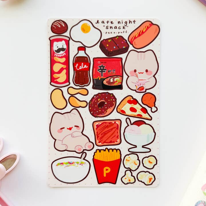 PekoPuff - Wholesale Sticker - Late Night Snack Matte Waterproof Deco Sticker Sheet
