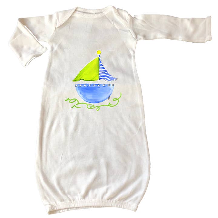 Infant Gown Newborn 450 Blue Sailboat for wholesale by Designs By Beverly, LLC