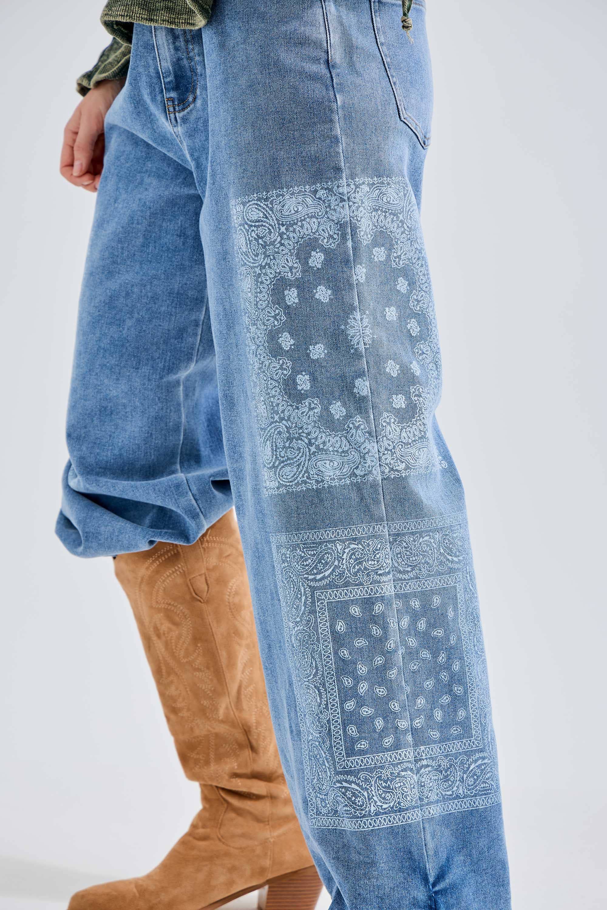 J.Her - Wholesale Jeans - Women's - Bandana Printed Boho Magic Stretchy Jeans DC5375