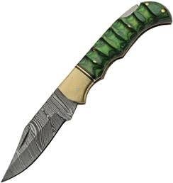 Vintage Gentlemen - Wholesale Pocket Knife/Holder - Grooved Lockback Damascus Steel Pocket Knife- Green0