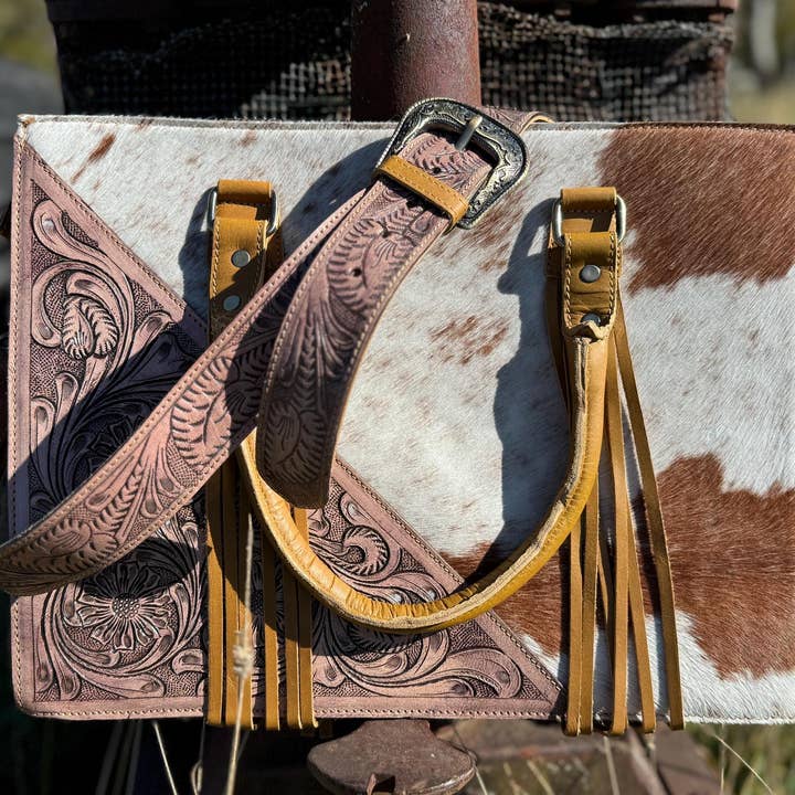 Genuine Western Leather and Hide Light Tan Leather laptop messenger briefcase bag by Double B Wild Rags CONCEAL and CARRY for wholesale by Double B Wild Rags
