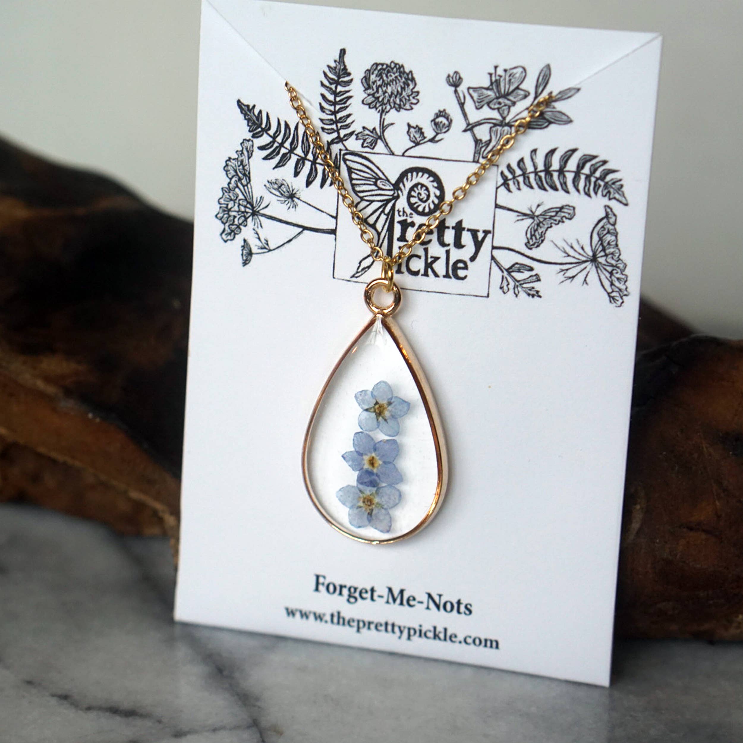 The Pretty Pickle - Wholesale Pendant/Charm Necklace - Forget Me Not Flower Necklace- Gold Plated5
