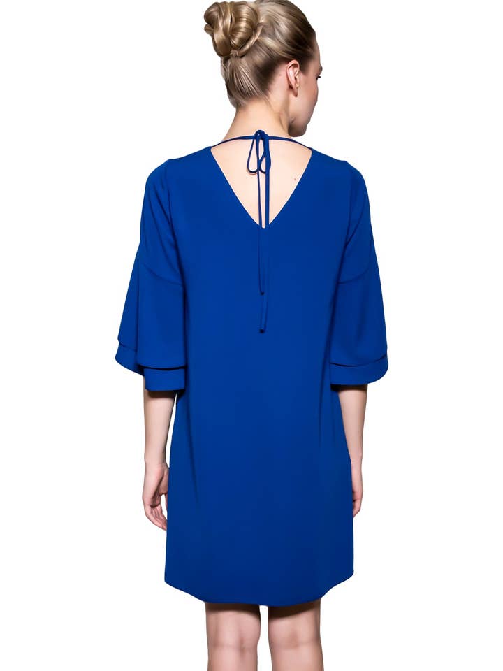 57318 Blue: Admiral Blue V-Neck Frilled Mini Dress for wholesale by Shendel