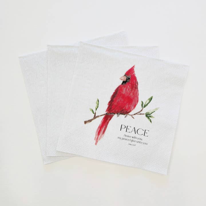 Cardinal Watercolor Paper Napkins | 20 ct Scripture Napkins for wholesale by Pearls of Parchment