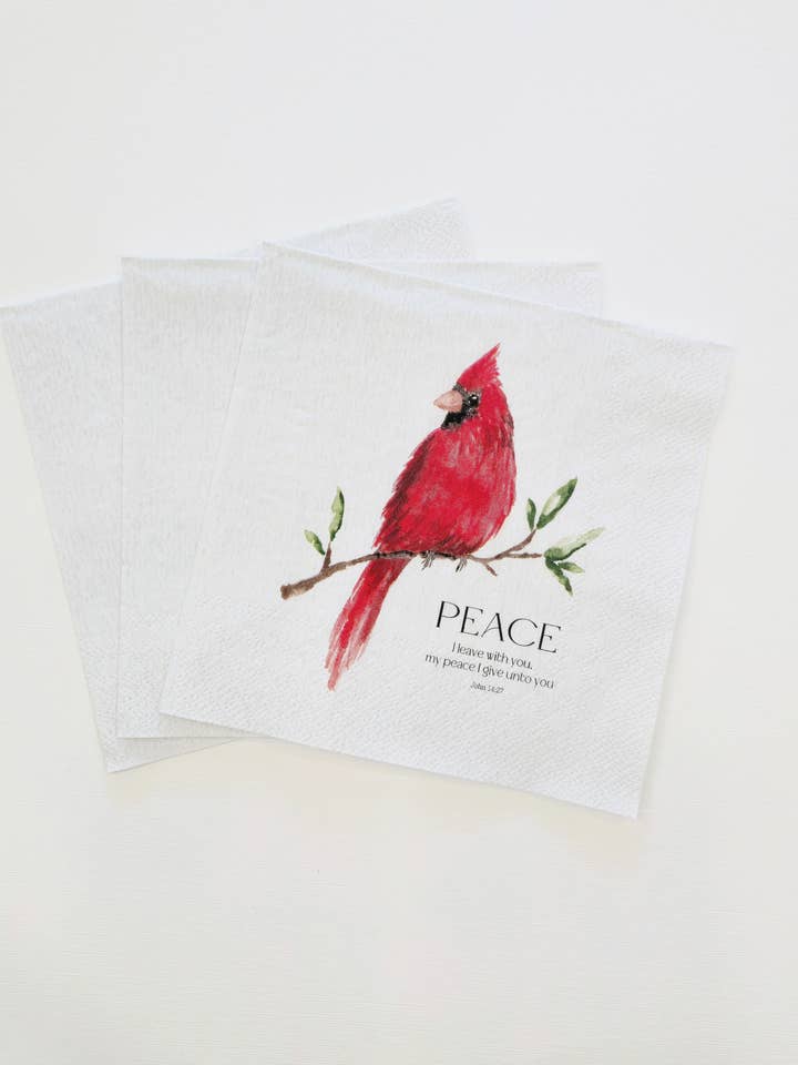 Cardinal Watercolor Paper Napkins | 20 ct Scripture Napkins for wholesale by Pearls of Parchment
