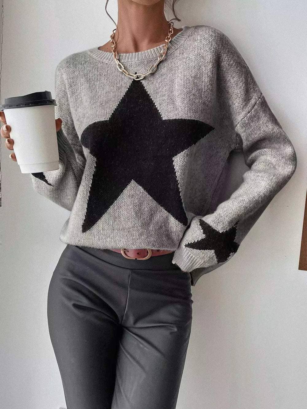 Flarix - Wholesale Knit Sweater - Women's - drop shoulder star pattern sweater3