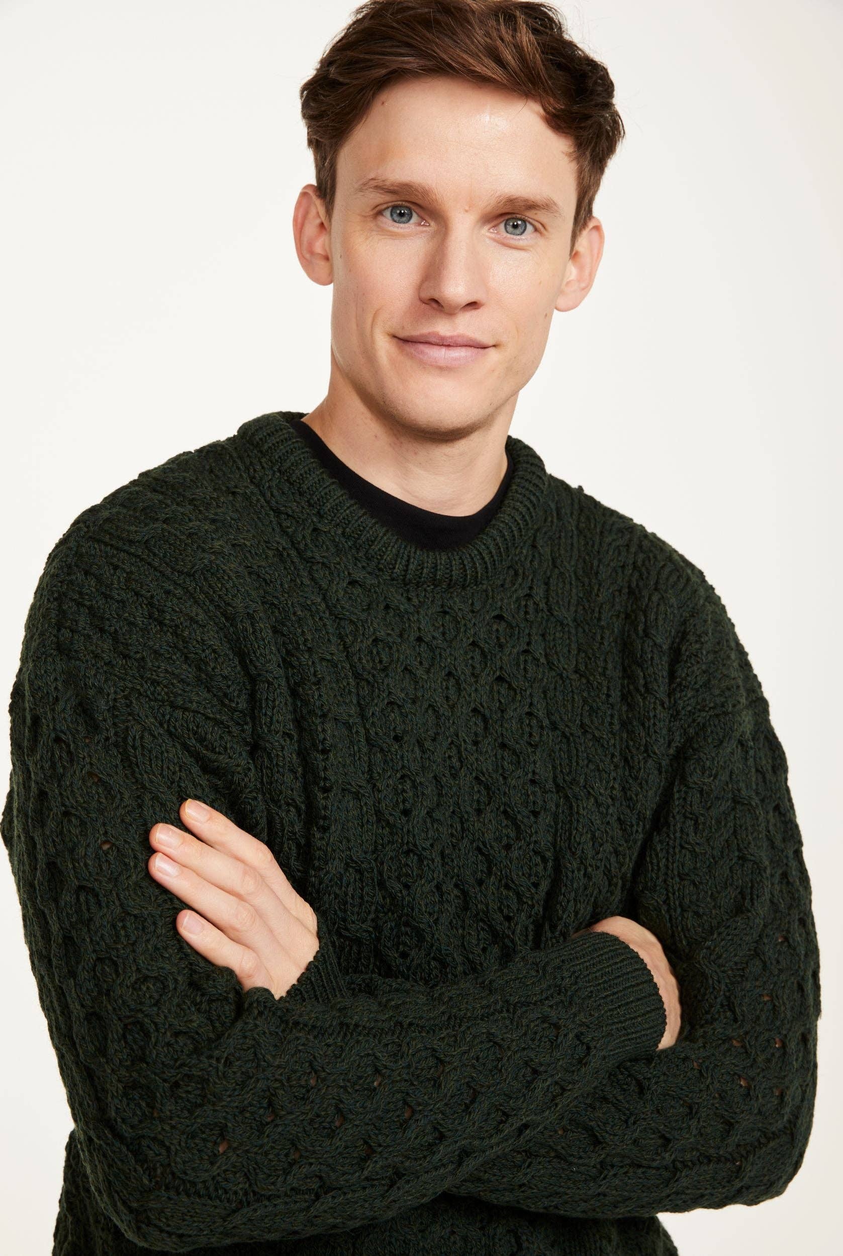 Aran Woollen Mills - Wholesale Knit Sweater - Men's - Inisheer Traditional Mens Aran Sweater -  Forest Green2