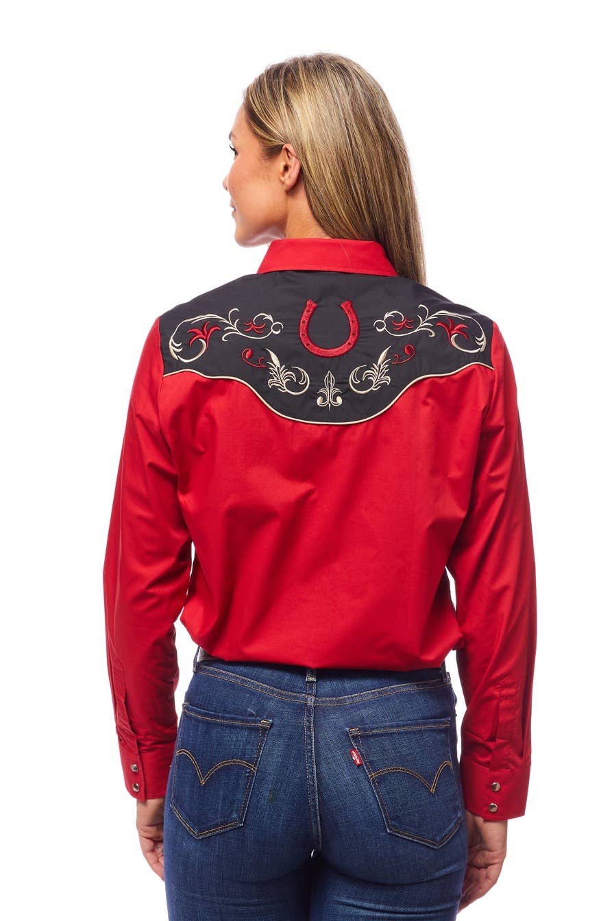 Rodeo Clothing - Vente Chemise à col boutonné – femme - Robe brodée à manches longues d'inspiration western pour femmes59