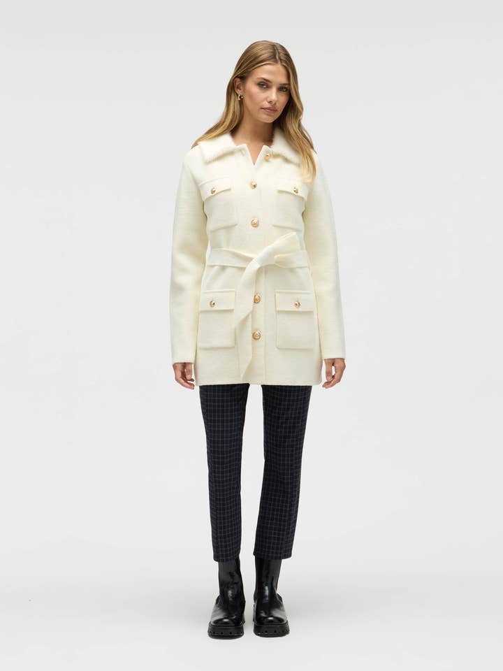 B1291NVL - CHAQUETA ABRIGO MILITAR CON CINTURÓN Y PESTAÑAS DE VISÓN para venta al por mayor de NVLT