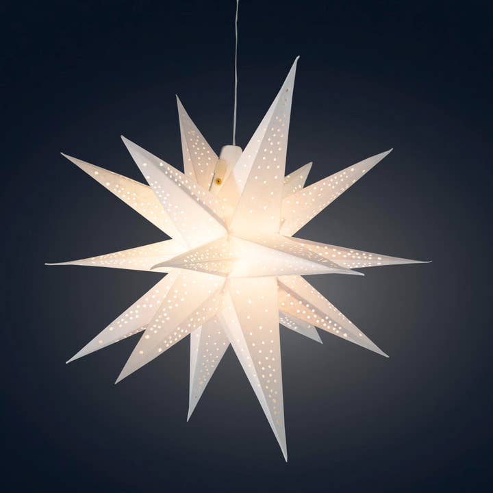 Artschatz LLC - Wholesale Paper Lantern/Lamp - Moravian Star 20" White w/ needle punch Paper Lantern Star