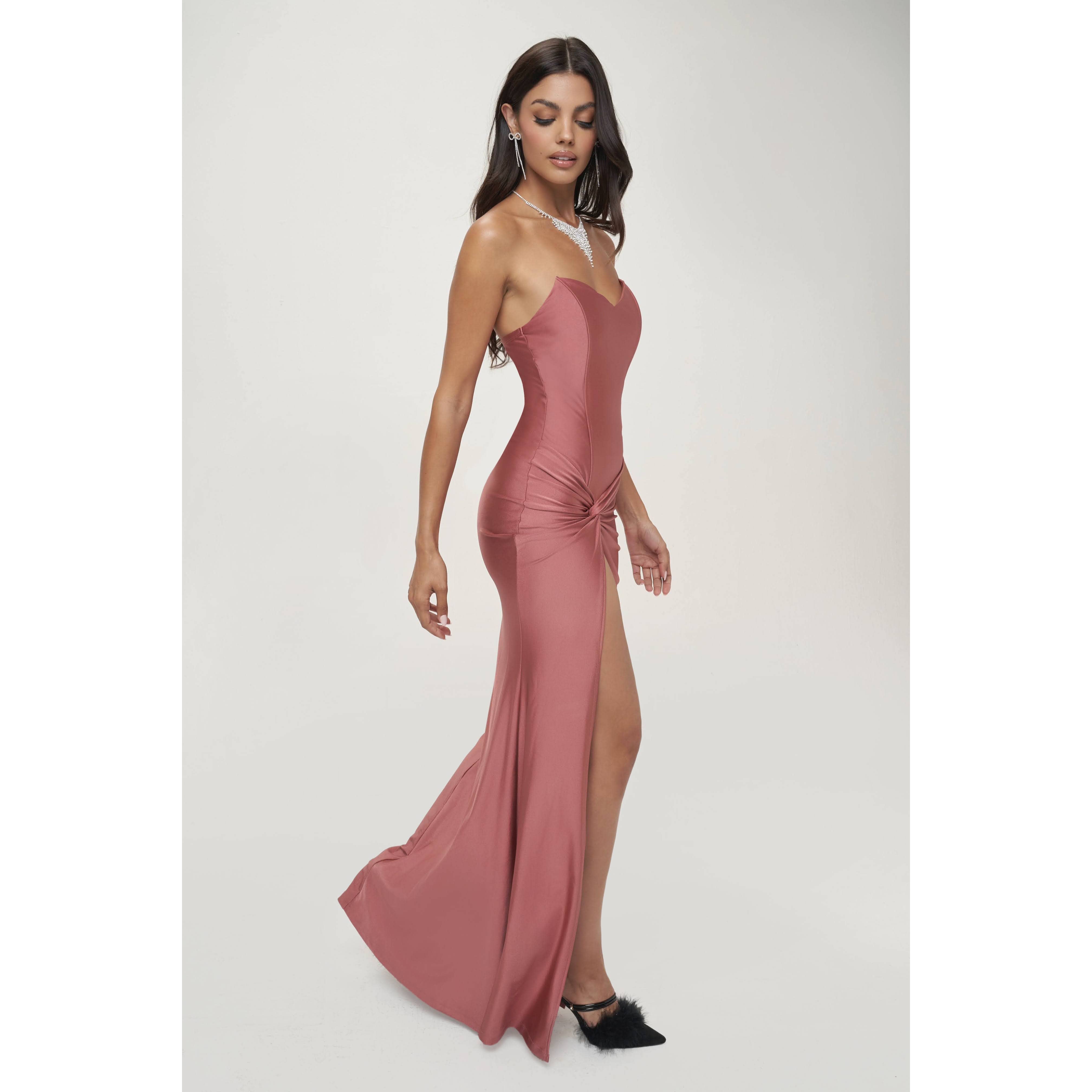 CEFIAN FASHION – Vestido - Mulher por atacado – VESTIDO MAXI DE CETIM AMARA LATERAL TWIST1