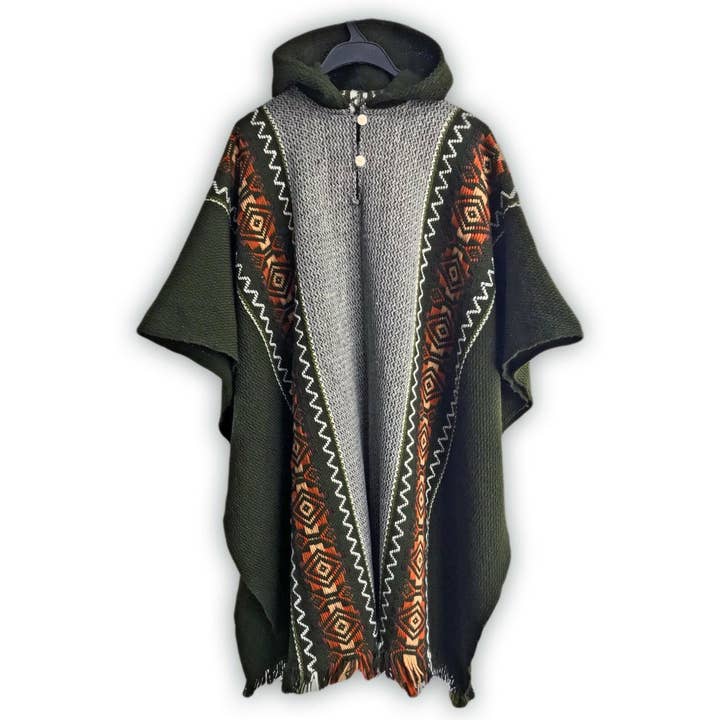ECUALAMA - Wholesale Poncho - Unisex - Llama Wool Unisex South American Handwoven Hooded Poncho