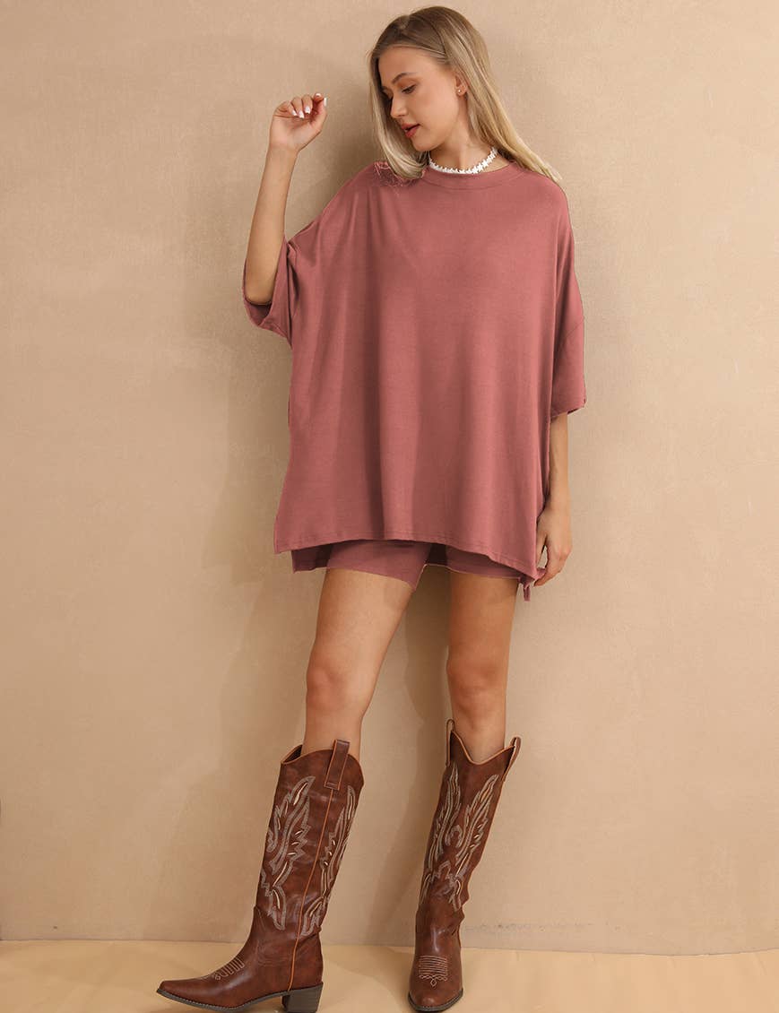 Sweetkama - Wholesale Lounge Set - Women's - Ladies Loose Top and Shorts 2PCS Casual Tee Set SKST231298