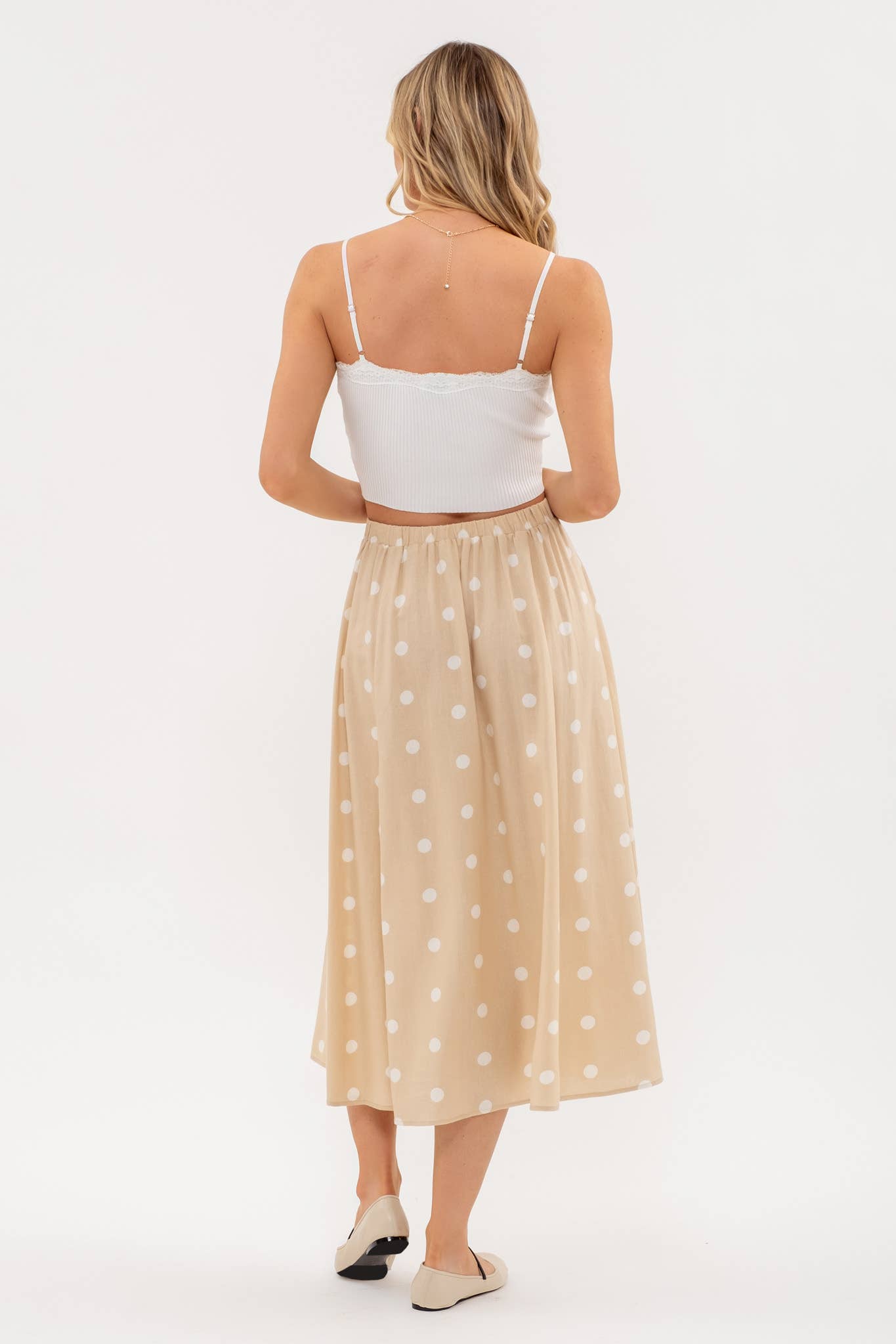 Blu Pepper - Wholesale Skirt - Women's - POLKA DOT BUTTON DOWN MIDI SKIRT6