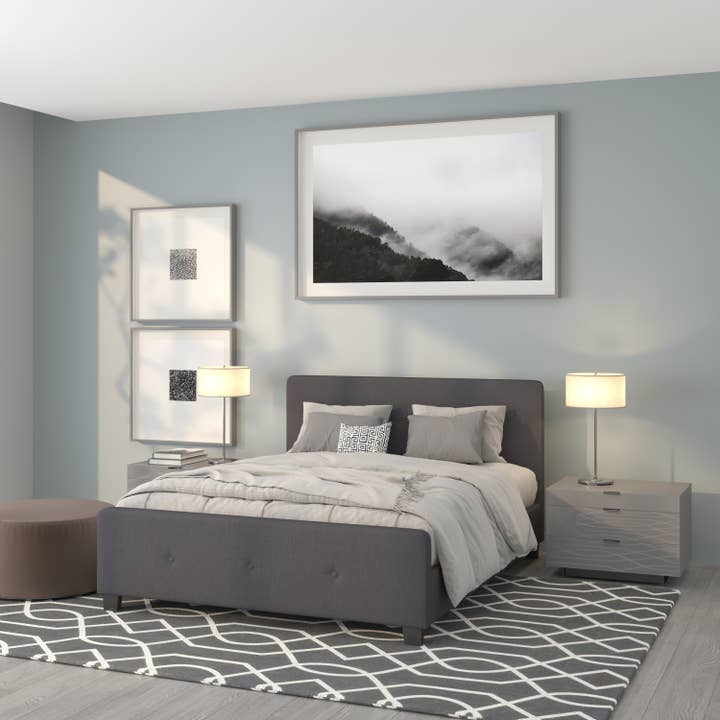 Queen Size Tufted Dark Gray Fabric Platform Bed for wholesale by Flash Furniture