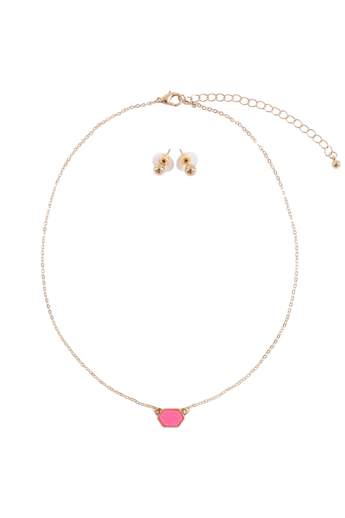 MYS Wholesale Inc - Wholesale Jewelry Set - Druzy Hexagon Pendant Necklace Earring Set25