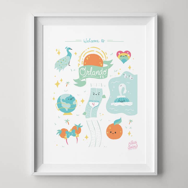 8" x 10" Orlando City Map Art Print for wholesale by Nava and Snow