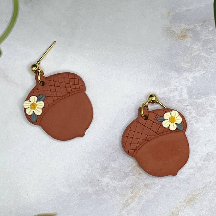Fall Earrings, Acorn Clay Earrings - Hypoallergenic for wholesale by The Clay Arches