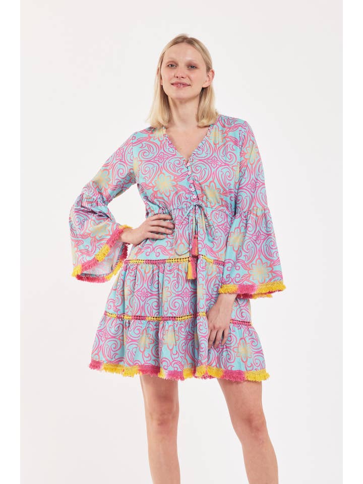 ModaPosa - Wholesale Dress - Women's - Desideria Dress Majolica Arbor Blue Red Gold Spring Summer