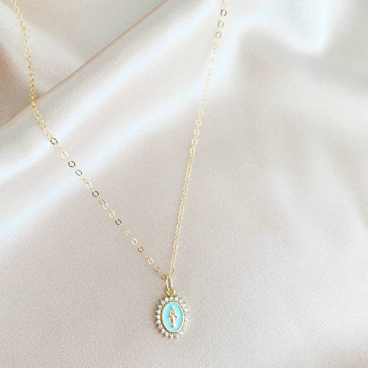 True by Kristy Jewelry - Wholesale Pendant/Charm Necklace - Lourdes Virgin Mary Religious Necklace Gold Filled