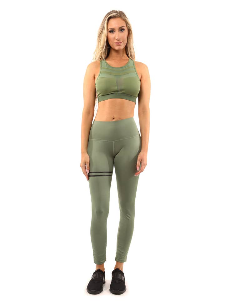 Huntington Set - Leggings & Sports Bra - Olive Green for wholesale by Lenawee Moda