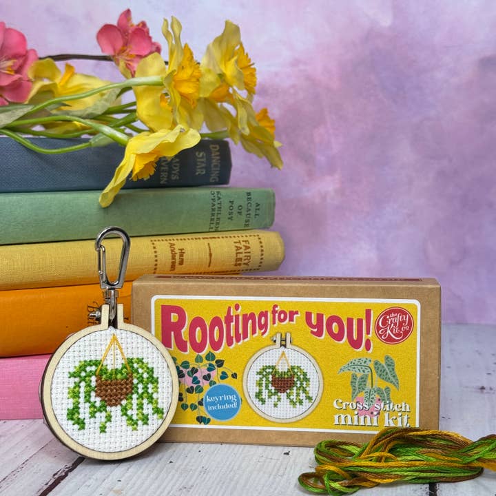 Rooting for You! Mini Matchbox Cross Stitch Kit for wholesale by The Crafty Kit Company