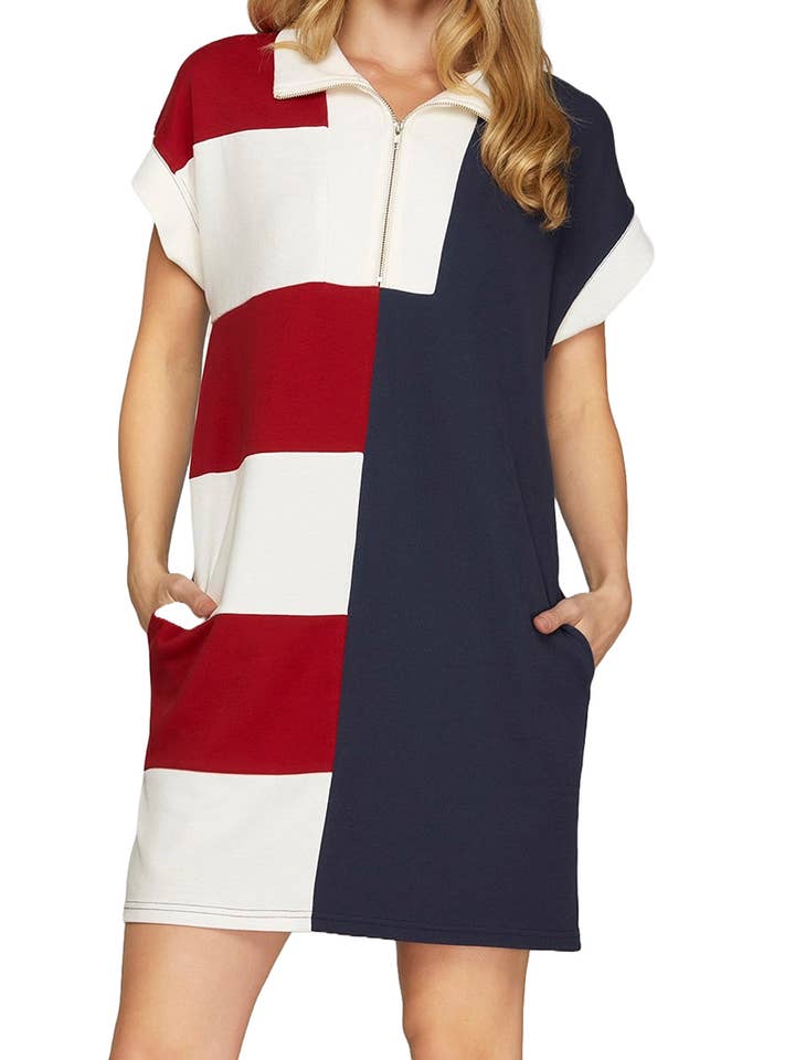 Flag Color Block Knit Mini Dress for wholesale by Vanilla Monkey