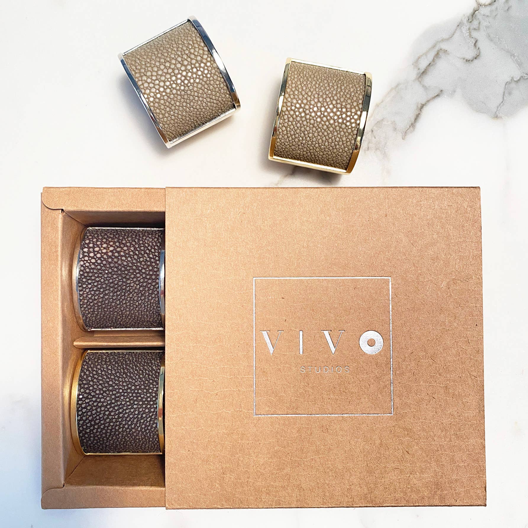 VIVO - Wholesale Napkin Ring - Genuine Shagreen Inlay Silver Napkin Ring13