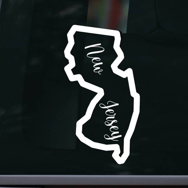 Autocollant « New Jersey Outline » avec nom « voiture et ordinateur portable » pour la vente par AO Designs LLC