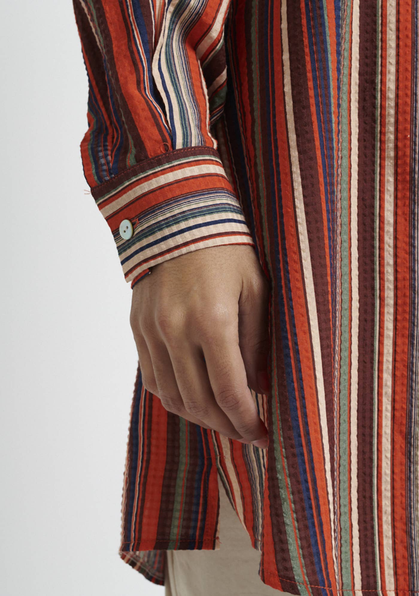 MADE IN SENS - Wholesale Button Down Shirt - Women's - Forest Brick Stripes Long Shirt3