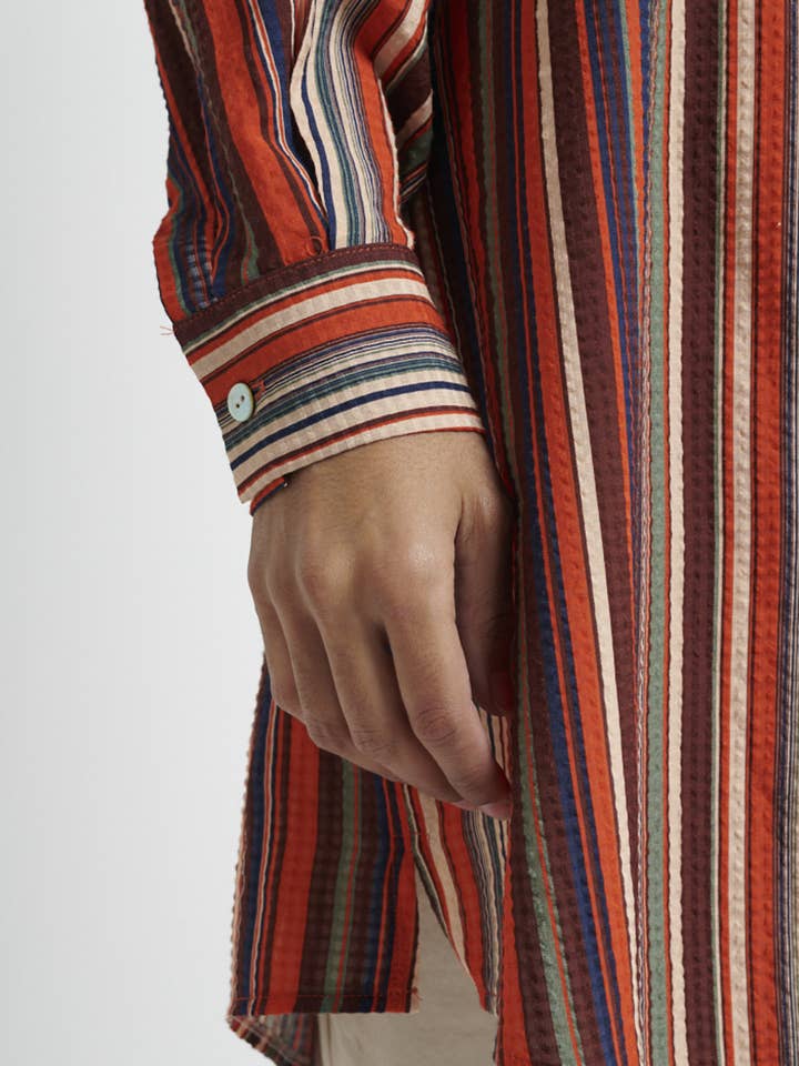 MADE IN SENS - Wholesale Button Down Shirt - Women's - Forest Brick Stripes Long Shirt3