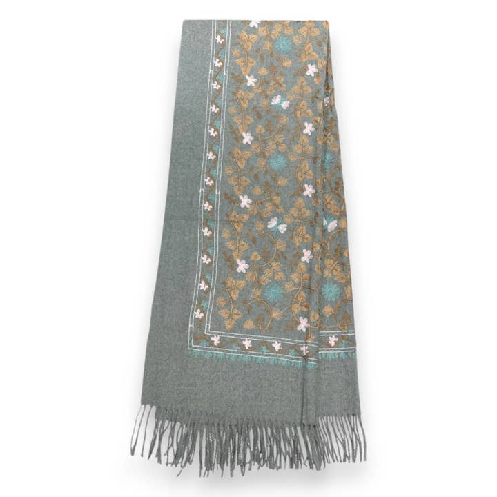 London Scarves – wholesale Scarf – Women's – Embroidery flower print on blank canvas with tassels  6