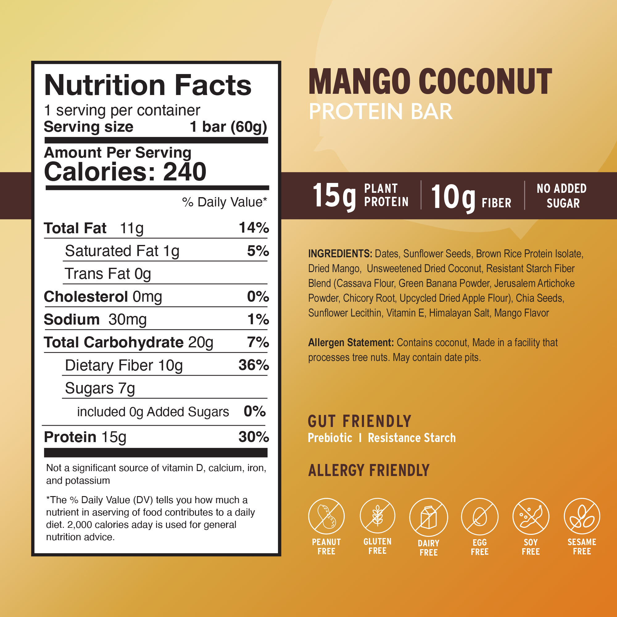 Amrita Health Foods - Wholesale Snack Bar - Mango Coconut Protein Bars, High Fiber, No Added Sugar1