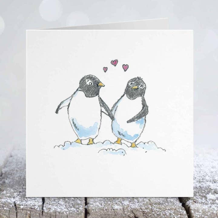 Carte d'amour pour adorables pingouins pour la vente par Little Splashes of Color