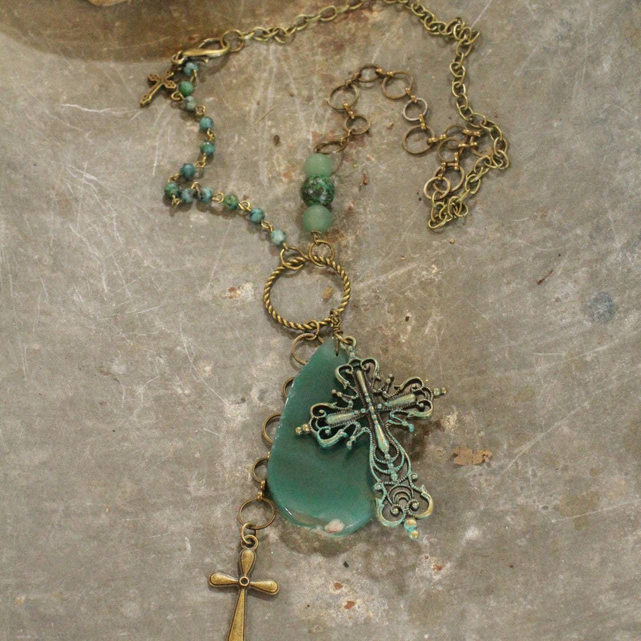 The Primitive Peddler, Inc. - Wholesale Pendant/Charm Necklace - Bohemian Jade Cross Stone Necklace4