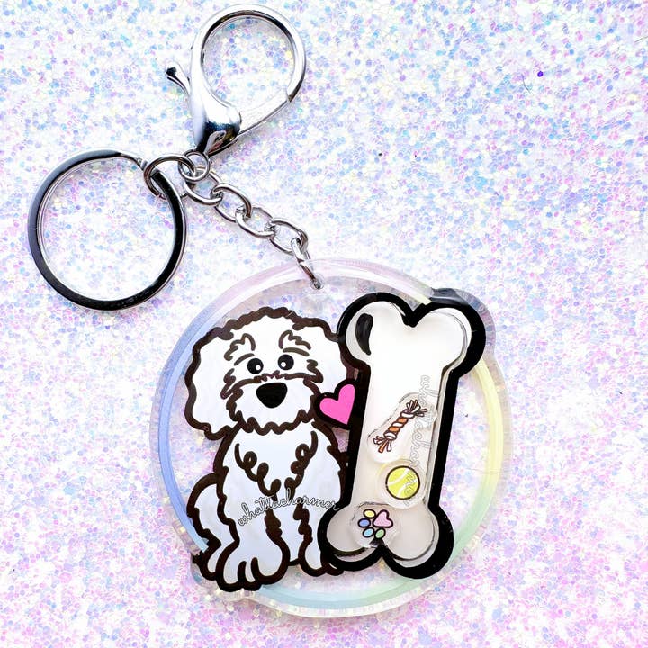 Goldendoodle Labradoodle Dog Keychain, White for wholesale by WhattaCharmer