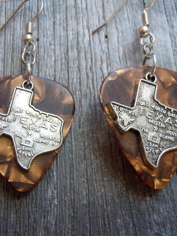 State of Texas Charm Guitar Pick Earrings for wholesale by Simply Raevyn
