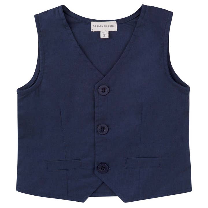 Finley Linen Vest - Navy for wholesale by Designer Kidz