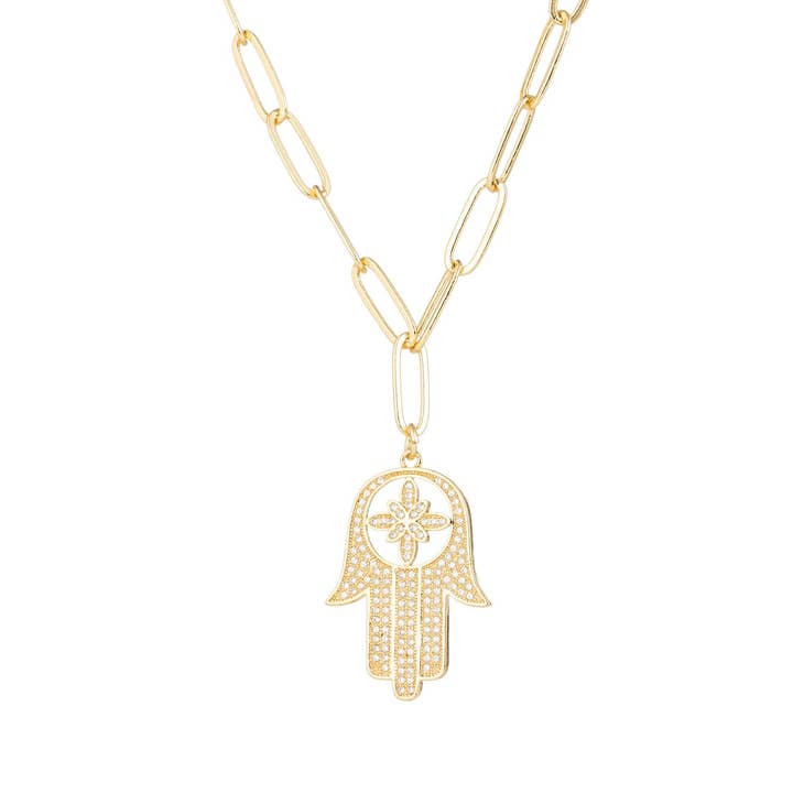 Eye Candy Los Angeles - Wholesale Pendant/Charm Necklace - Elah Hamsa Hand Necklace