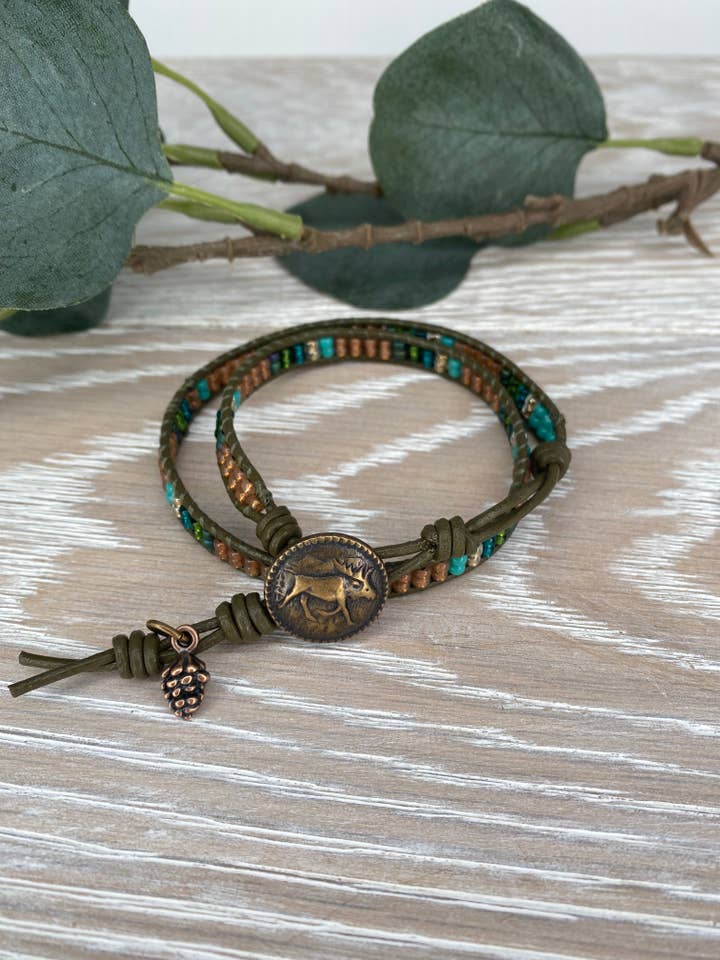 Canadian Moose Leather Wrap Bracelet for wholesale by Hazel Earth Design