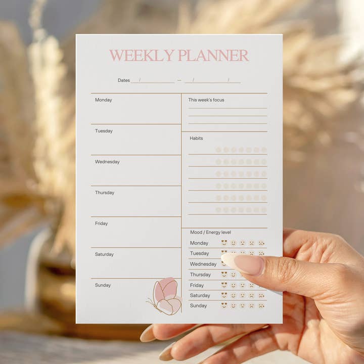 Butterfly Weekly Planner Pink Notepad for wholesale by Peachi Lane