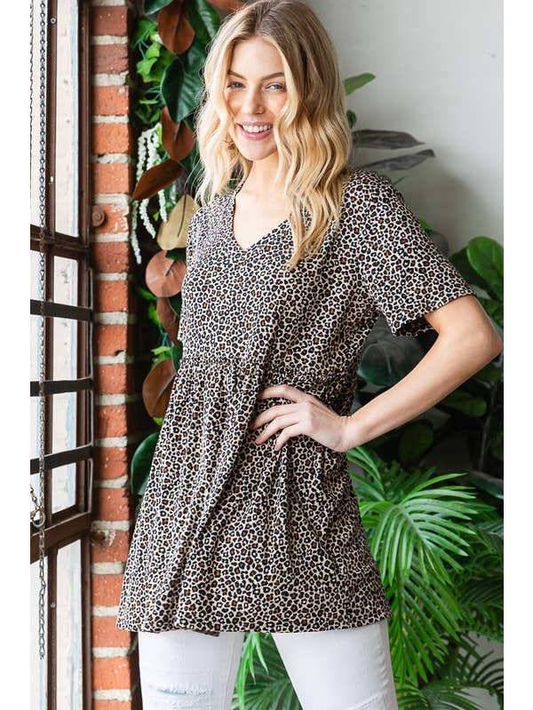 Black ST1875-38 ANIMAL BABYDOLL TOP for wholesale on Faire