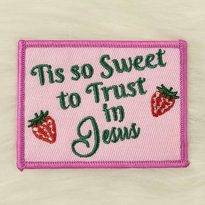 Scratch Decor - Wholesale Patch - 'Tis So Sweet To Trust In Jesus' Strawberry Christian Woven Embroidery Iron On Patch